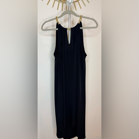 Michael Kors sexy chic High Low halter dress Gold tone chain neckline logo large - Picture 8 of 9